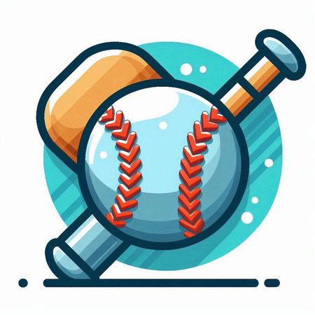 Baseball ball and bat icon. Vector illustration in flat style.のイラスト素材