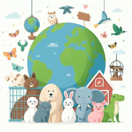 Animals around the world. Cute cartoon illustration. Vector.のイラスト素材