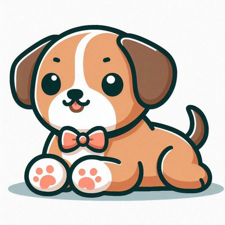 Cute puppy sitting on white background. Vector illustration. Cartoon style.のイラスト素材