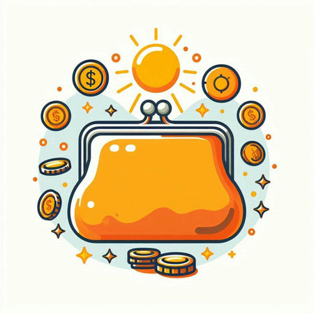 Coins and purse. Vector illustration in doodle style.のイラスト素材