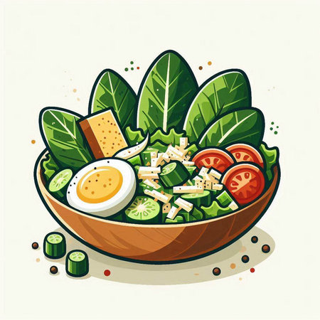 Vegetable salad in a bowl. Healthy food. Vector illustration.のイラスト素材