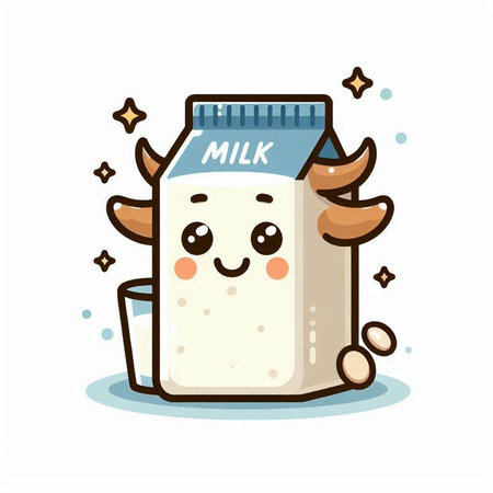 Milk in a glass and milk bottle. Cute cartoon vector illustration.のイラスト素材