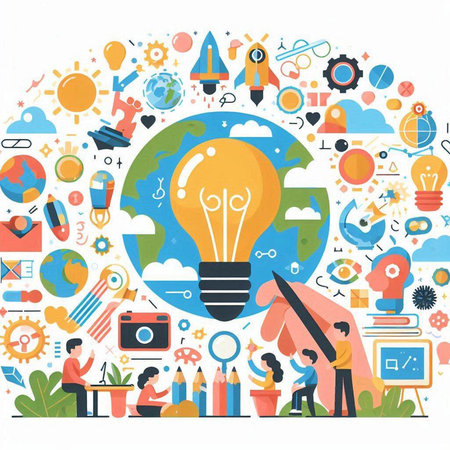 Flat design modern vector illustration concept of creative thinking, innovative solutions, brainstorming, creative process, brainstorming.のイラスト素材