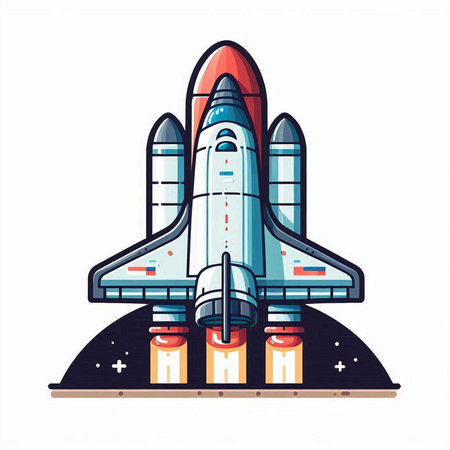 Space rocket on a white background. Vector illustration in cartoon style.のイラスト素材