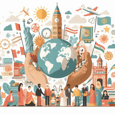 Travel around the world. Hand drawn vector illustration in cartoon style.のイラスト素材