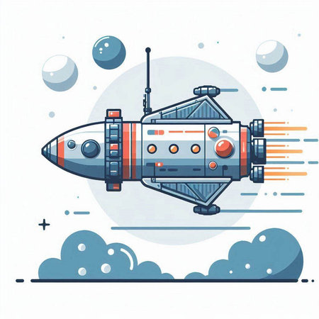 Spacecraft. Vector illustration in flat cartoon style on white background.のイラスト素材