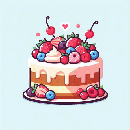 Cake with berries. Vector illustration of a cake with berries.のイラスト素材