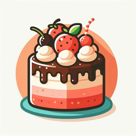Cake with cream, cherry, strawberry, cherry, vector illustrationのイラスト素材