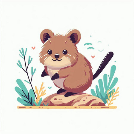 Cute cartoon hamster sitting on a rock. Vector illustration.のイラスト素材