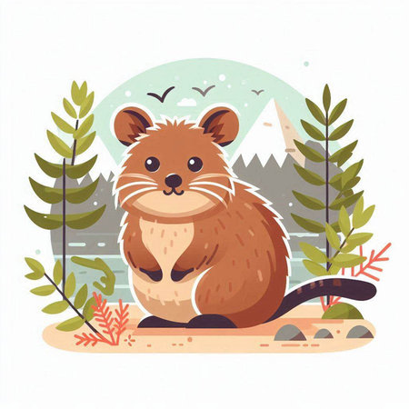 Cute beaver sitting on the sand in the forest. Vector illustration.のイラスト素材