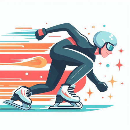 Figure skating sport vector illustration, ice skater in helmet and glasses.のイラスト素材
