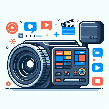 Camera and media player set. Vector illustration in flat linear style.のイラスト素材