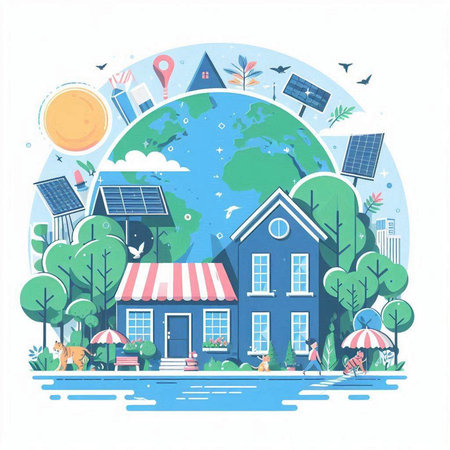 Ecology concept. Vector illustration in flat style. Save the planet.のイラスト素材