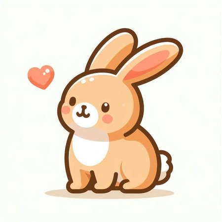 Illustration of cute cartoon rabbit with red heart on white background.のイラスト素材