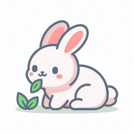 Cute bunny with green leaves. Vector illustration in cartoon style.のイラスト素材