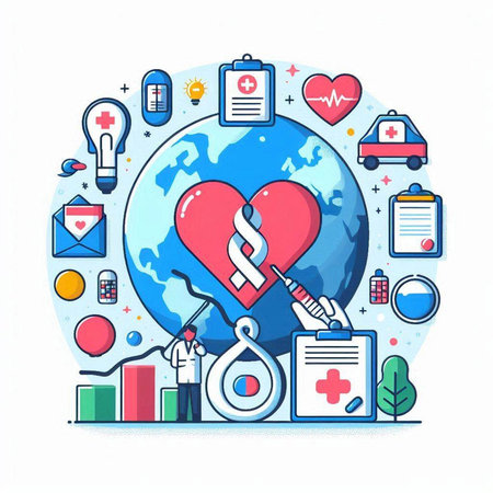 World health day concept with flat line icons set. Vector illustration.のイラスト素材