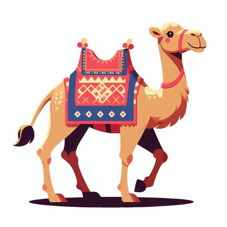 Camel in national clothes. Vector illustration isolated on white background.のイラスト素材