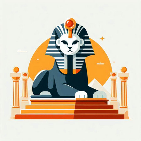 Egyptian Sphinx. Vector illustration in flat style on white background.のイラスト素材