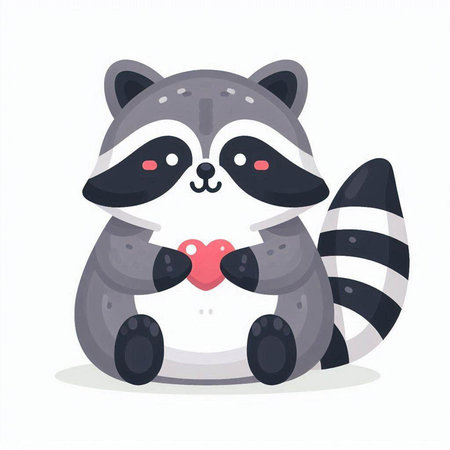 Cute raccoon with heart. Vector illustration in cartoon style.のイラスト素材