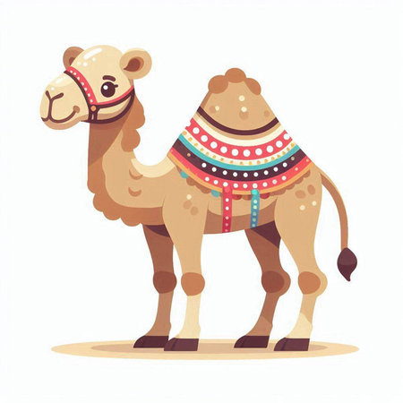 Cute camel in ethnic clothes. Vector illustration in cartoon style.のイラスト素材