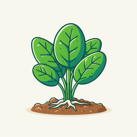 Green sprout with roots and soil. Vector illustration in flat style.のイラスト素材