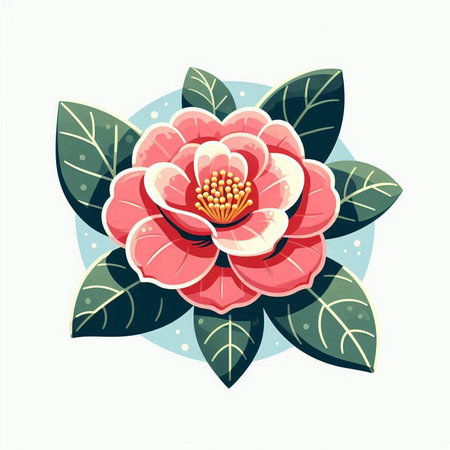 Camellia flower on a white background. Vector illustration.のイラスト素材