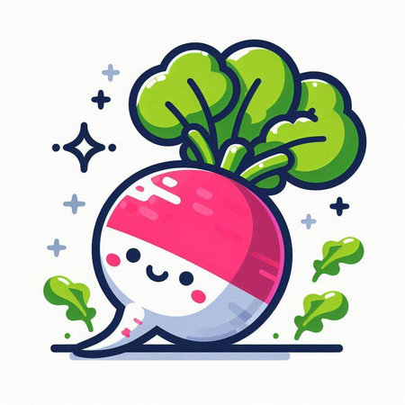 Radish vector illustration. Cute cartoon radish character. Radish vegetable icon.のイラスト素材