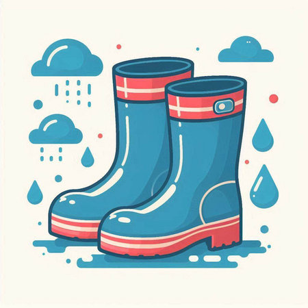 Rubber boots with raindrops. Vector illustration in flat style.のイラスト素材