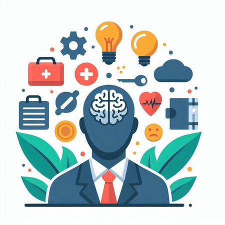 Businessman with a creative brain. Vector illustration in flat style.のイラスト素材