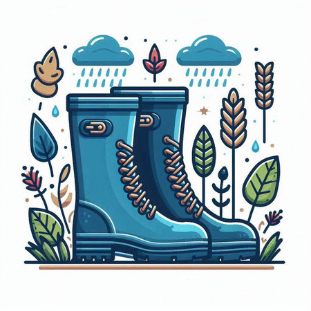 Vector illustration of a rubber boot in the rain. Vector illustration.のイラスト素材