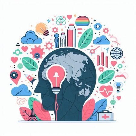 Ecology concept with lightbulb and human head. Vector illustrationのイラスト素材