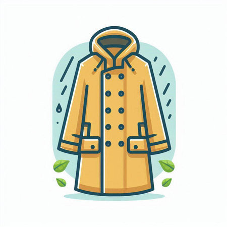 Vector illustration of a coat with raindrops on the background of leavesのイラスト素材