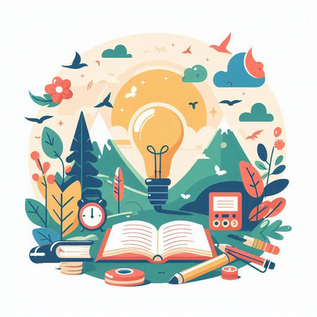 Vector illustration of the concept of education, learning, knowledge, wisdom. Flat design.のイラスト素材