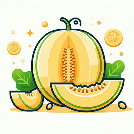 Melon vector illustration. Vector illustration of a melon on a white background.のイラスト素材