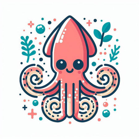 Cute cartoon octopus. Vector illustration in doodle style.のイラスト素材