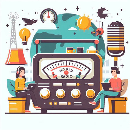 Radio station. Flat design vector illustration. Radio set. Radio equipment.のイラスト素材