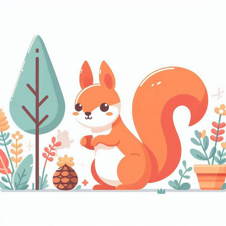 Cute squirrel with an egg in the forest. Vector illustration.のイラスト素材