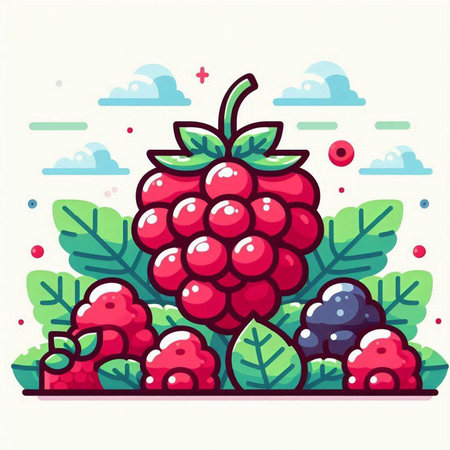 Raspberry and blackberry. Vector illustration in flat cartoon style.のイラスト素材