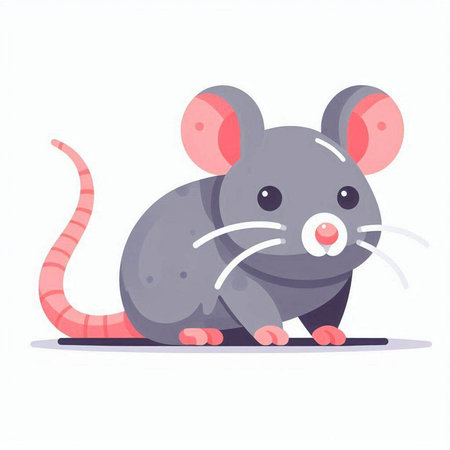 Cute gray mouse on a white background. Vector illustration in a flat style.のイラスト素材