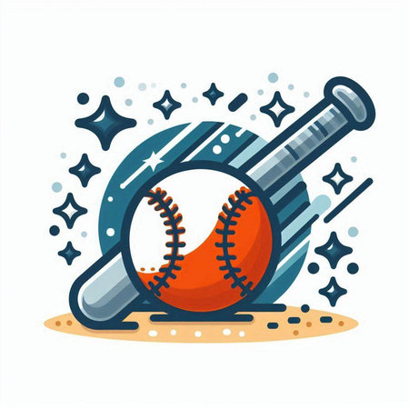 Baseball club emblem with baseball ball and bat. Vector illustration.のイラスト素材