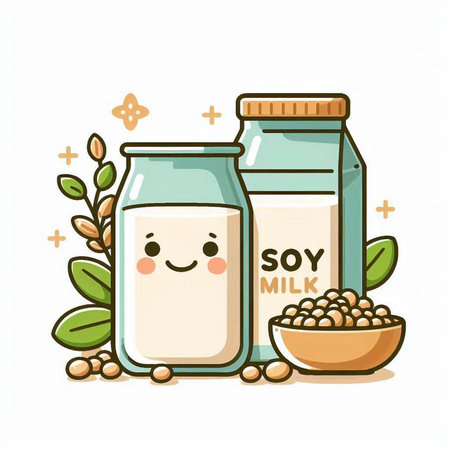 Cute cartoon soy milk bottle and glass jar. Vector illustration.のイラスト素材
