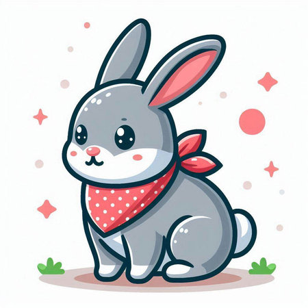 Cute cartoon bunny in red bandana on white background. Vector illustration.のイラスト素材