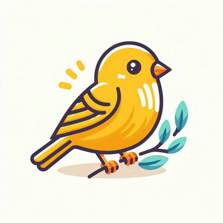 Cute yellow bird on white background. Vector illustration in cartoon style.のイラスト素材
