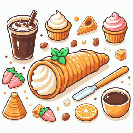 Coffee and sweets set. Vector illustration in retro style.のイラスト素材