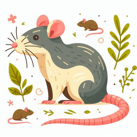 Cute cartoon mouse vector illustration isolated on white background. Cute rat character.のイラスト素材