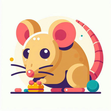 Cute cartoon mouse playing with toys. Vector illustration in flat style.のイラスト素材