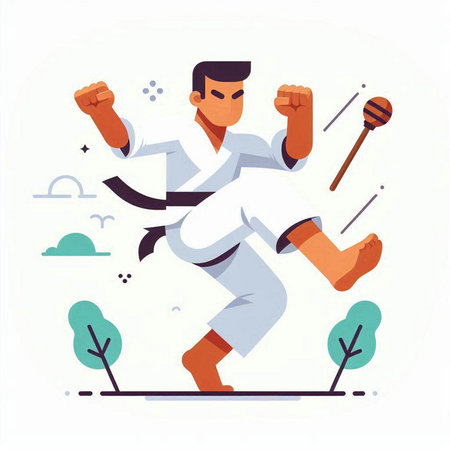 Karate man in sportswear. Vector illustration in flat styleのイラスト素材