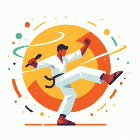 Taekwondo. A man in a kimono with a katana in his hand. Vector illustrationのイラスト素材