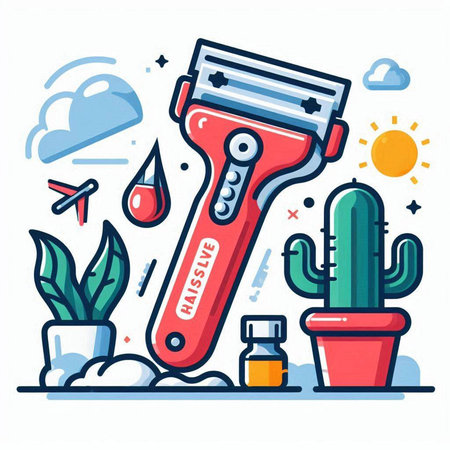 Vector illustration of electric razor in flat line style. Shaving equipment.のイラスト素材