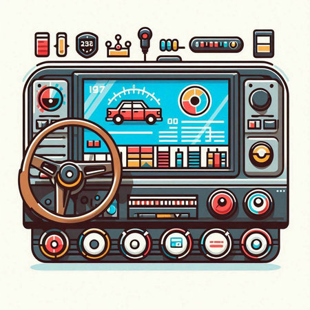 Vintage car control panel. Vector illustration in flat cartoon style.のイラスト素材